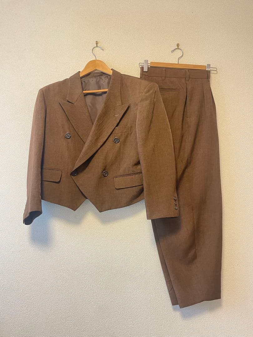70s vintage 短丈　レトロスーツ ダブルブレスト　茶色4B 菅田将暉
