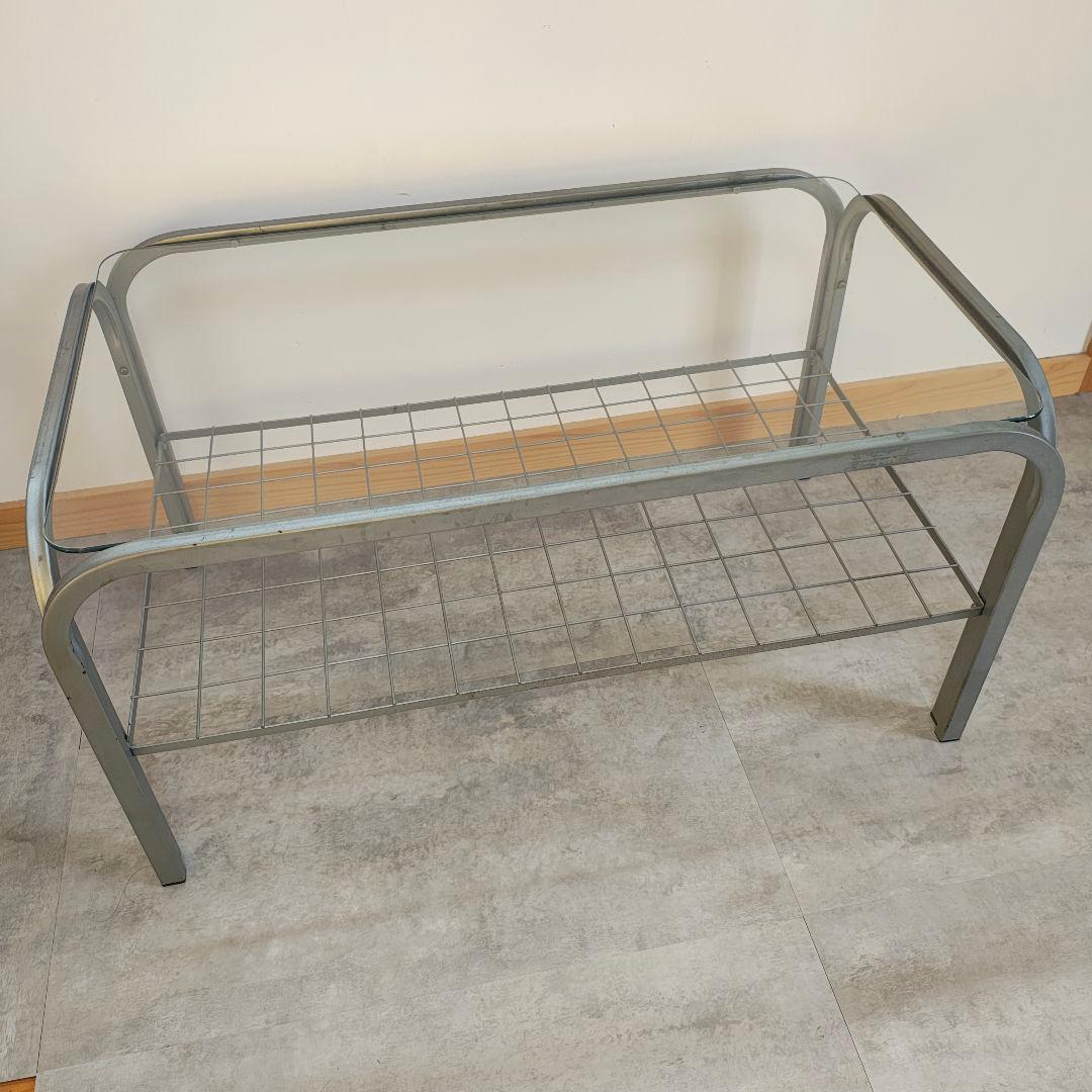 ミッドセンチュリー 昭和レトロ ガラステーブル ローテーブル アイアンフレーム