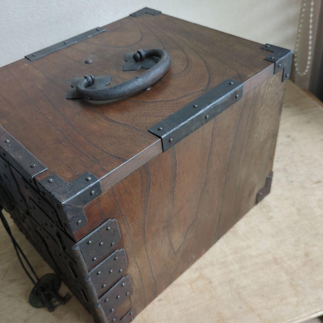 TORU 骨董 船箪笥 銭箱 引き出し 金具 鍵付 手提げ