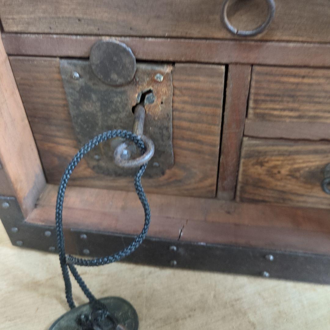 TORU 骨董 船箪笥 銭箱 引き出し 金具 鍵付 手提げ