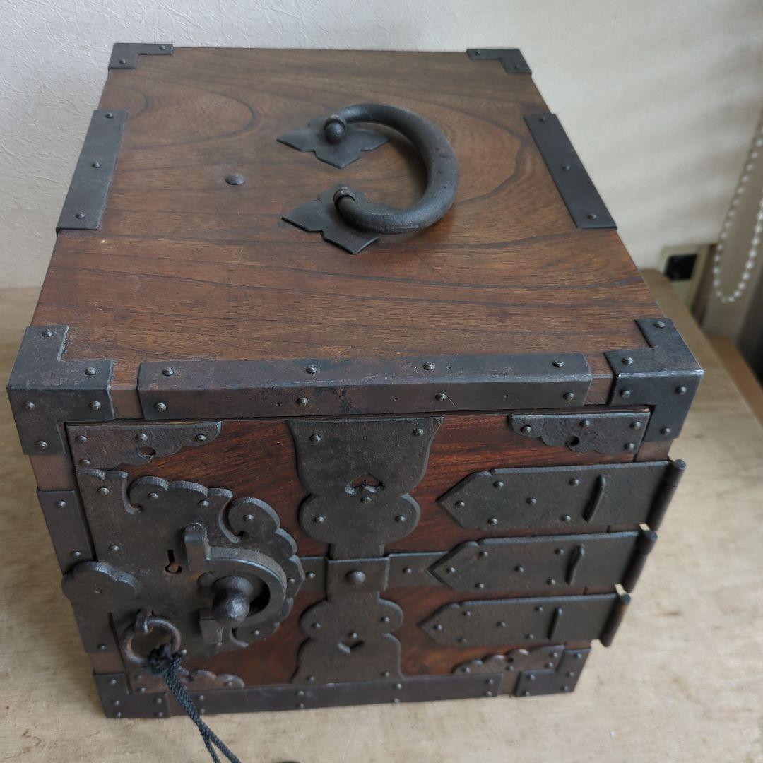 TORU 骨董 船箪笥 銭箱 引き出し 金具 鍵付 手提げ