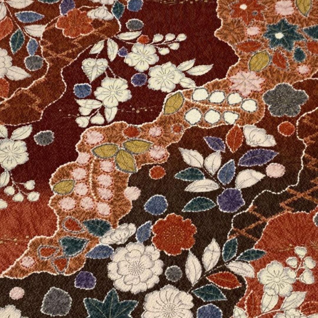 *着物反物*　辻ヶ花と灰紫紬　大人の兵児帯　半幅帯　長尺460cm