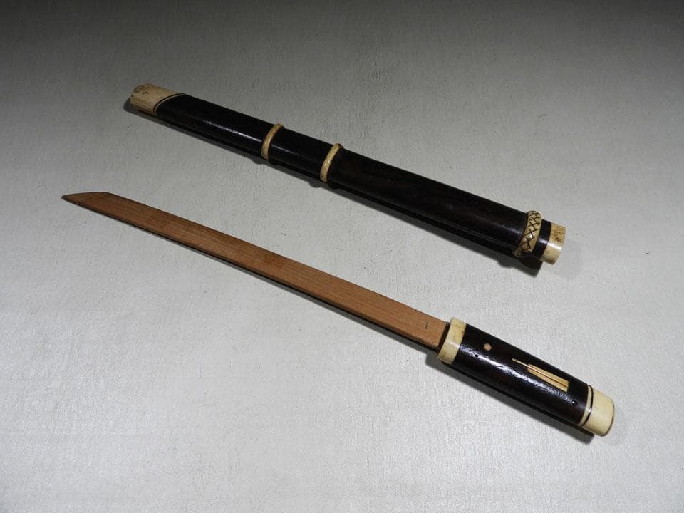 ●現状品 リメイクに 短刀拵え 合口拵 つなぎ入 黒檀 象骨素材 全長49㎝程度