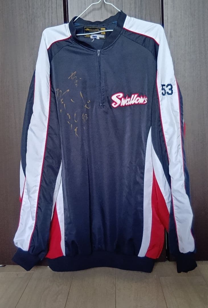 【実使用　サイン】ヤクルトスワローズ　五十嵐　長袖　ゲーマージャケット　2XO