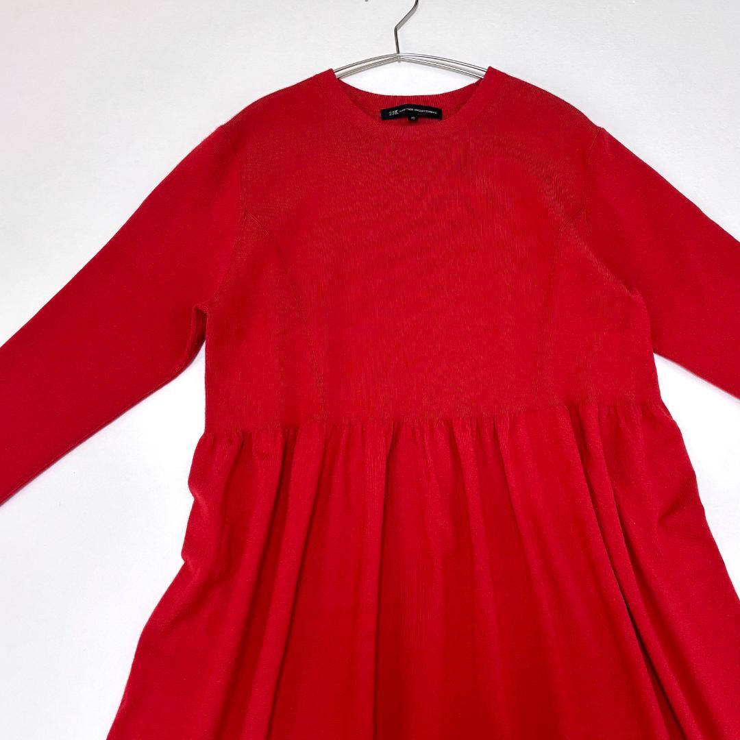 23区【洗える】ヴィスコースストレッチ Aライン ニットワンピース　L