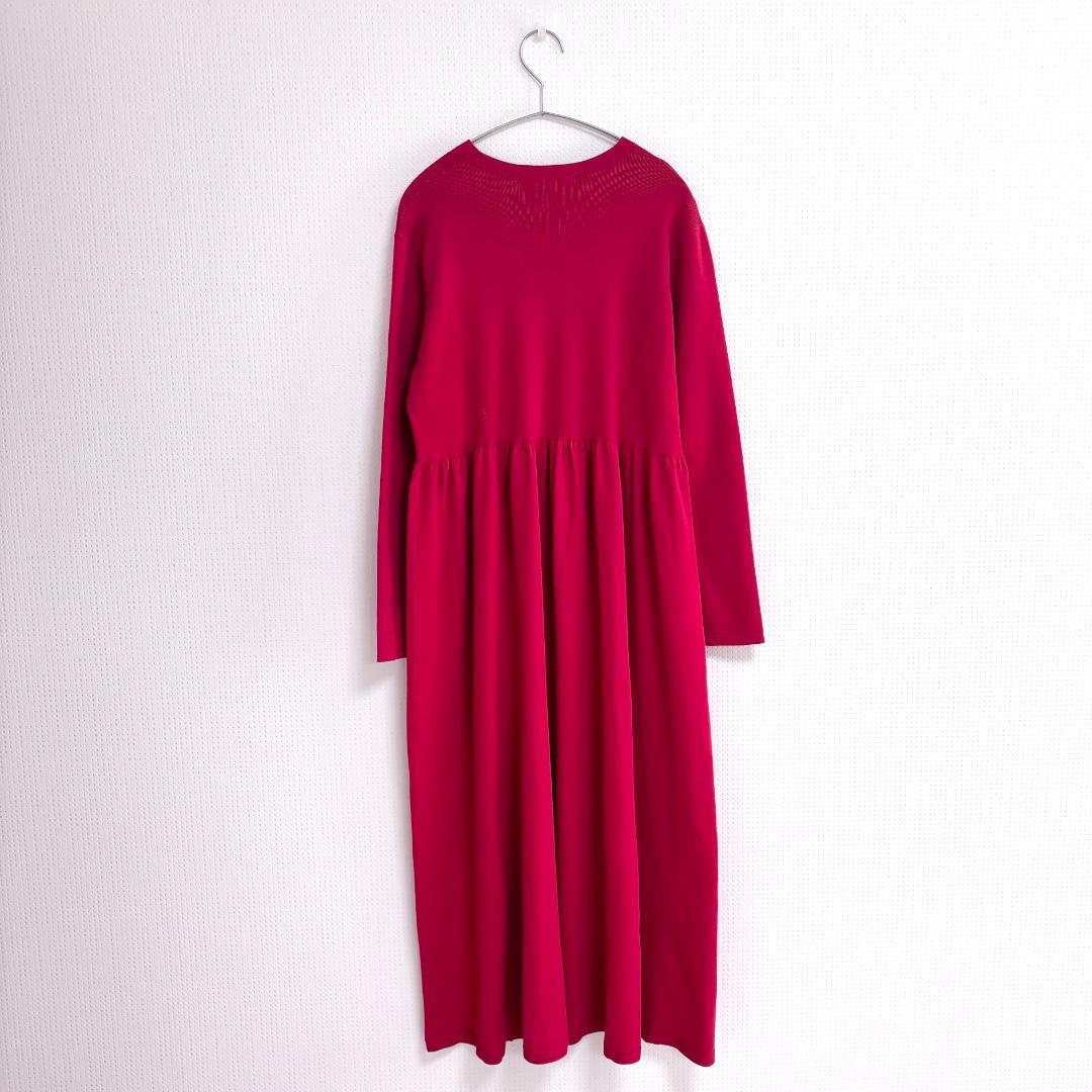 23区【洗える】ヴィスコースストレッチ Aライン ニットワンピース　L