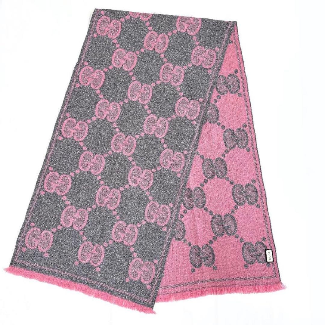 新品未使用✨GUCCI マフラー リバーシブル ピンク・グレー 45x195cm