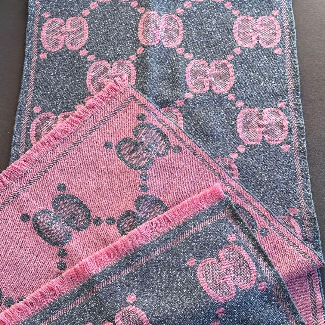 新品未使用✨GUCCI マフラー リバーシブル ピンク・グレー 45x195cm