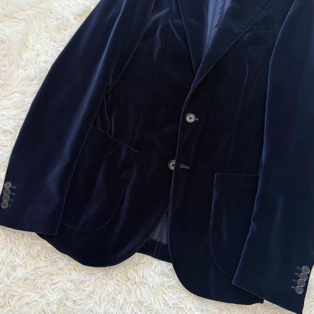 美品 エッリコフォルミコラ ベロアジャケット ネイビー 46 イタリア製