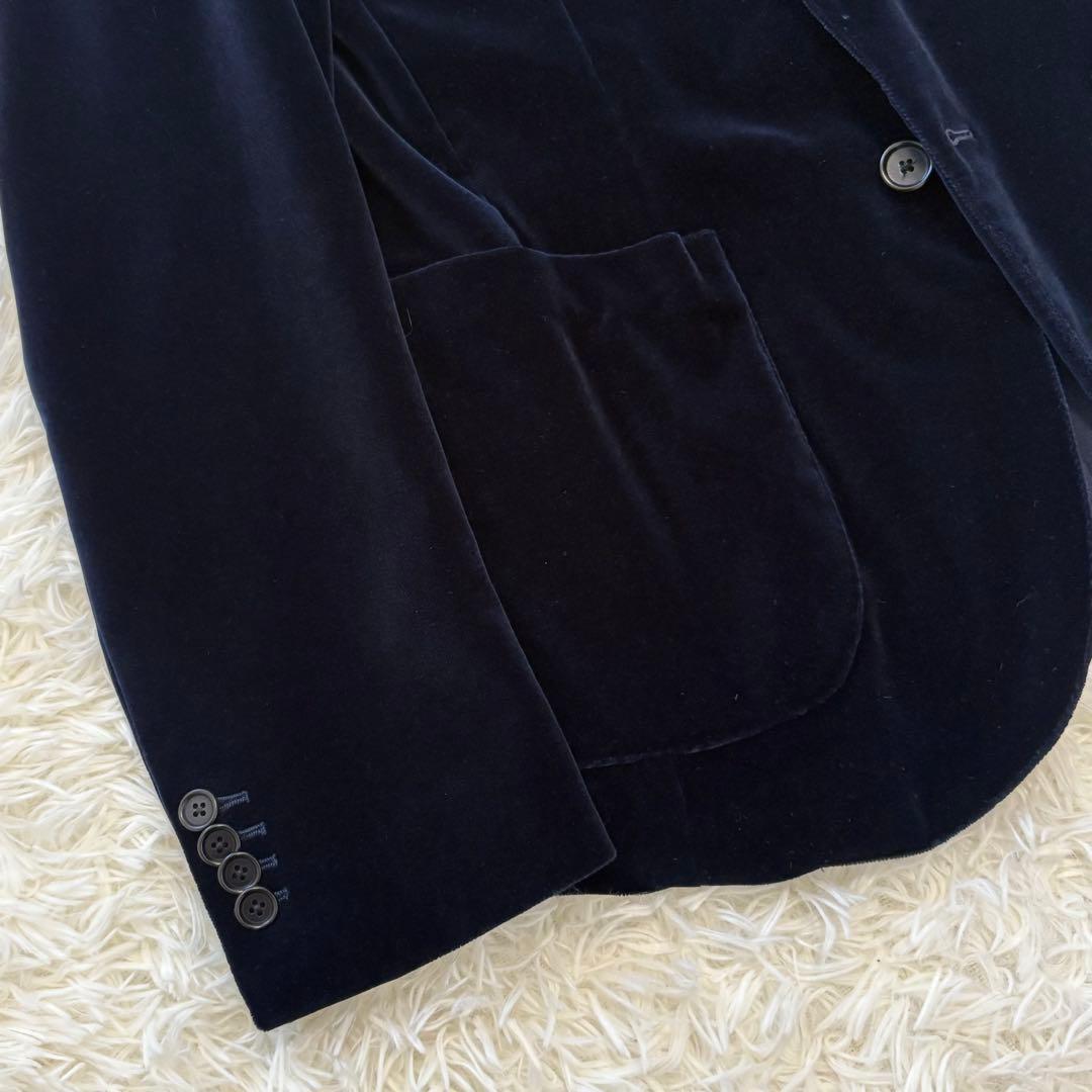 美品 エッリコフォルミコラ ベロアジャケット ネイビー 46 イタリア製