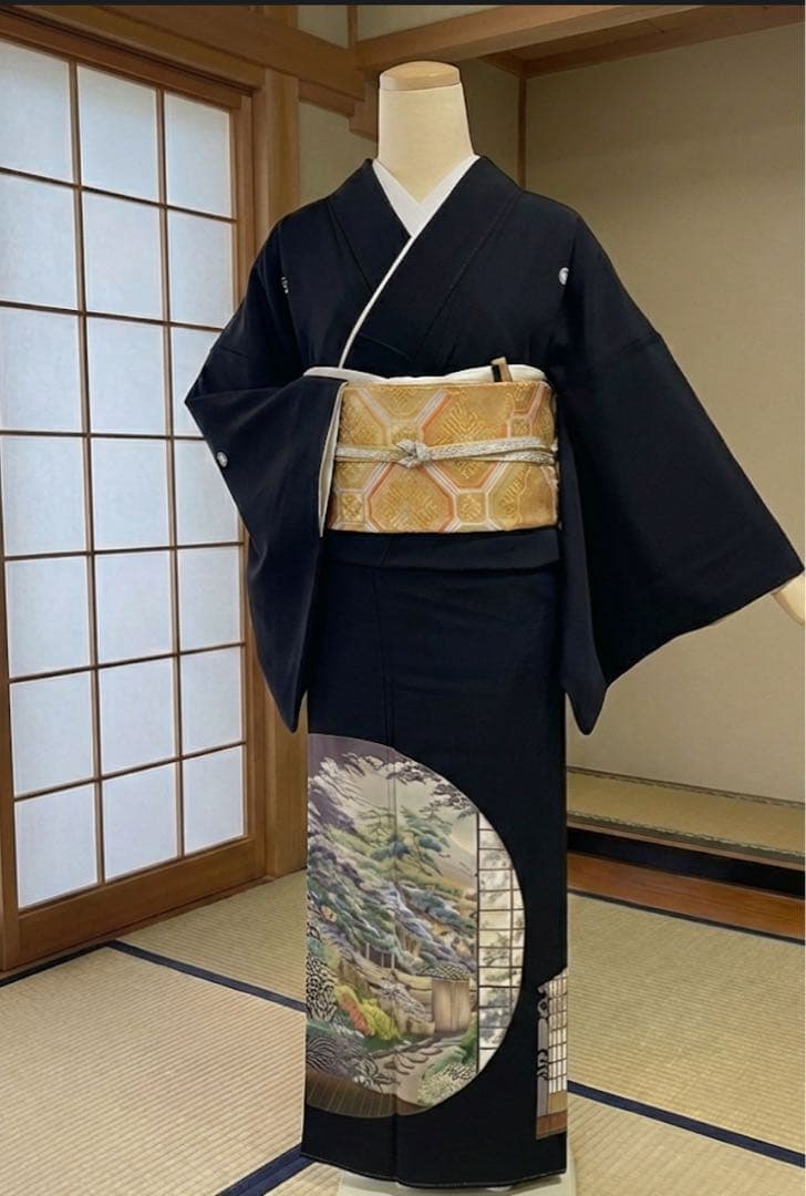 美品　黒留袖　袋帯　￼ ５点フルセット　結婚式　比翼仕立て　礼服　作家物　末広