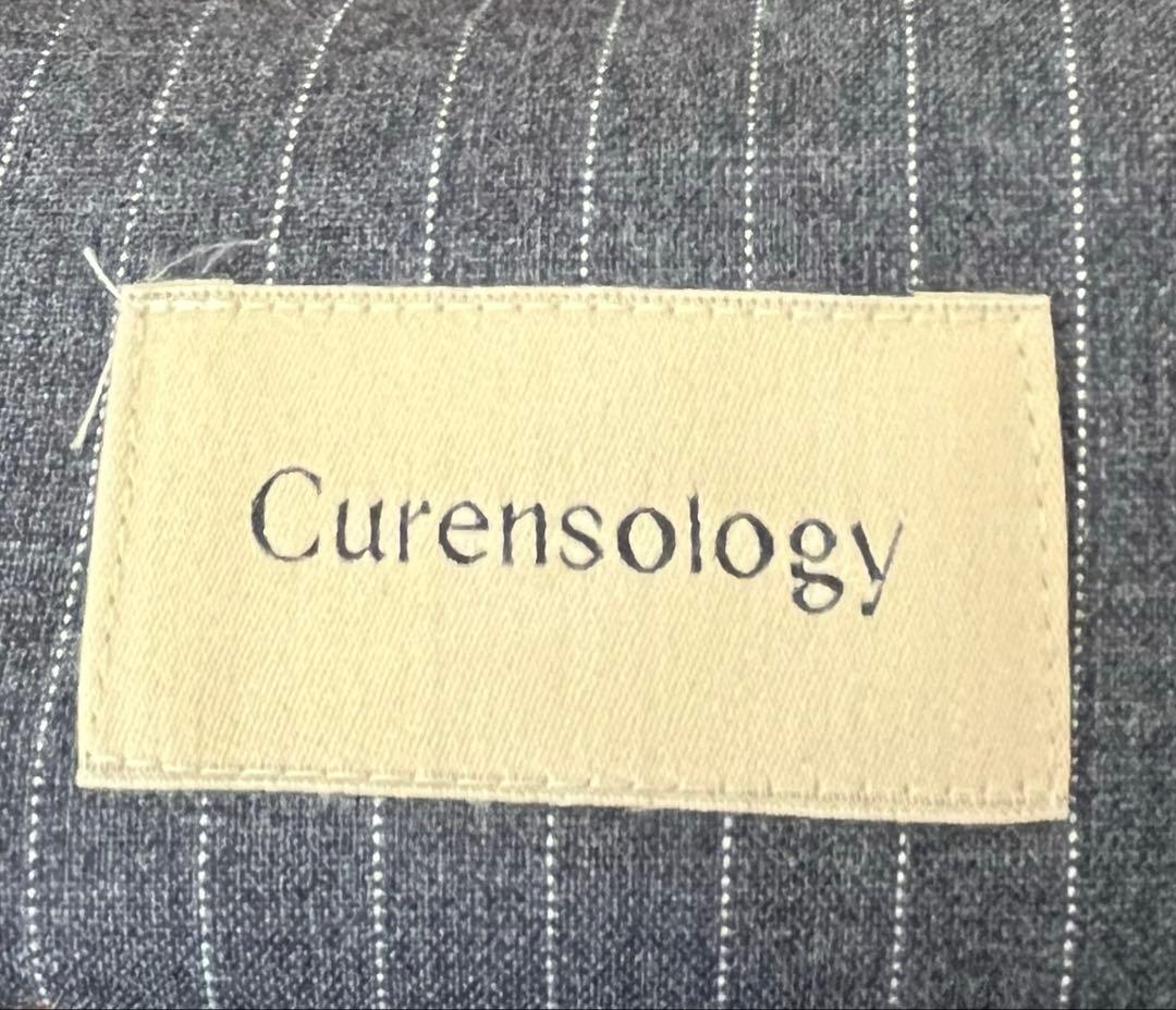 Curensologyウールストレッチドロストパンツ　グレーストライプ