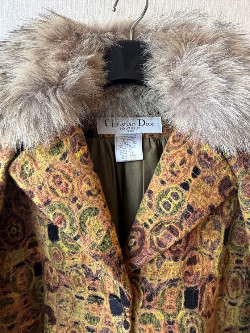 Christian Dior ファー付きロングコート 多色　36