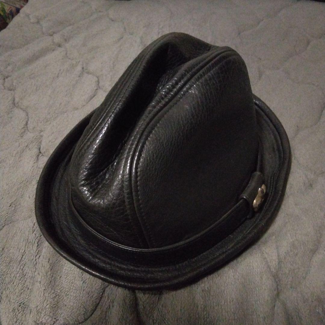 CHROME HEARTS黒レザーのフェドーラハット