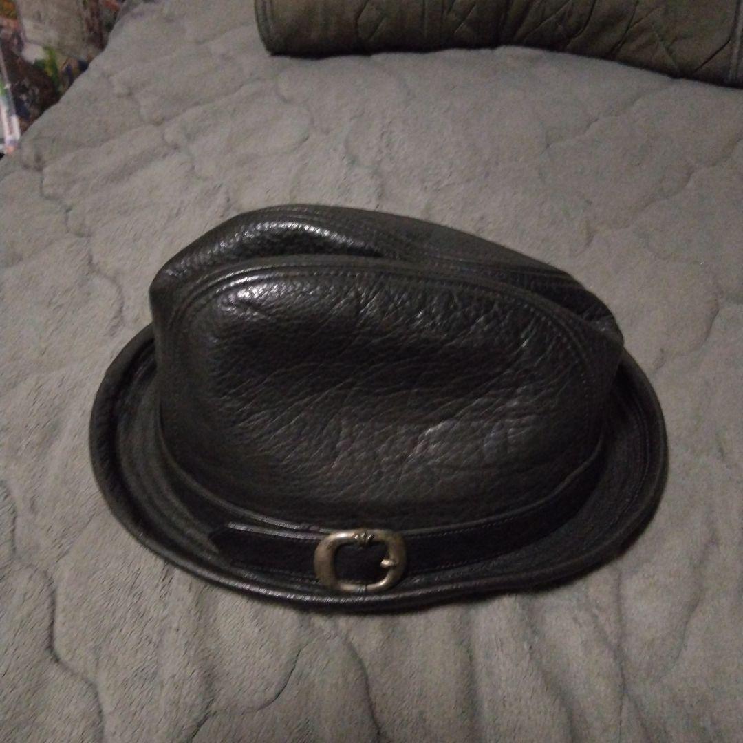 CHROME HEARTS黒レザーのフェドーラハット