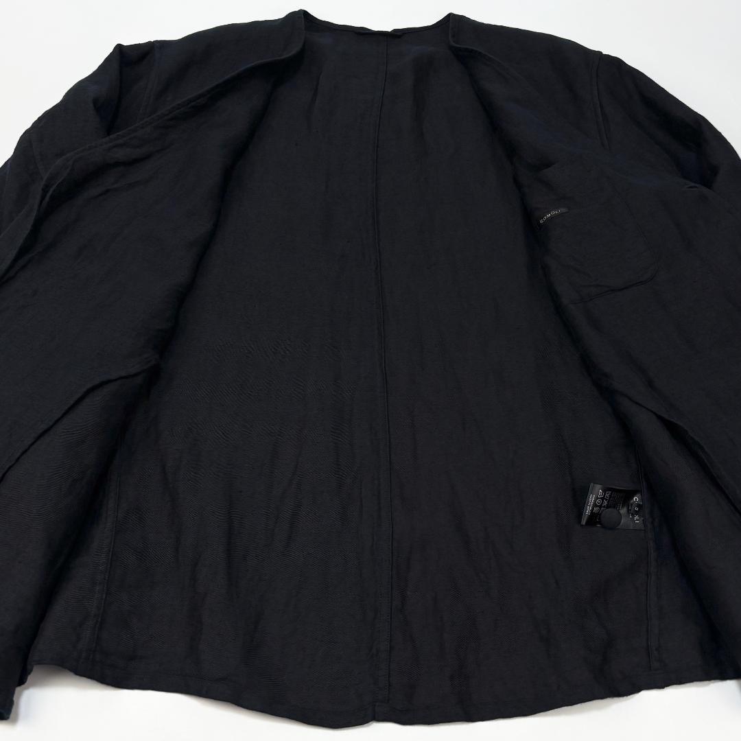 極美品 COMOLI 25SS リネンサテン ノーカラージャケット 3 ブラック
