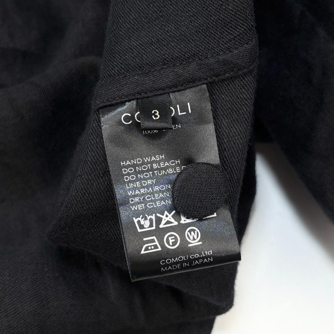 極美品 COMOLI 25SS リネンサテン ノーカラージャケット 3 ブラック