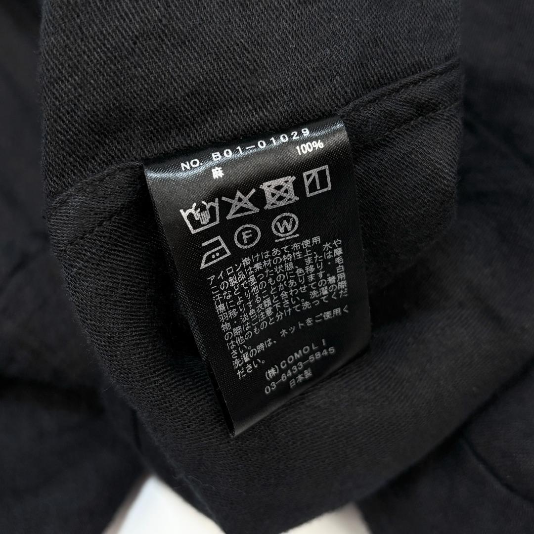 極美品 COMOLI 25SS リネンサテン ノーカラージャケット 3 ブラック