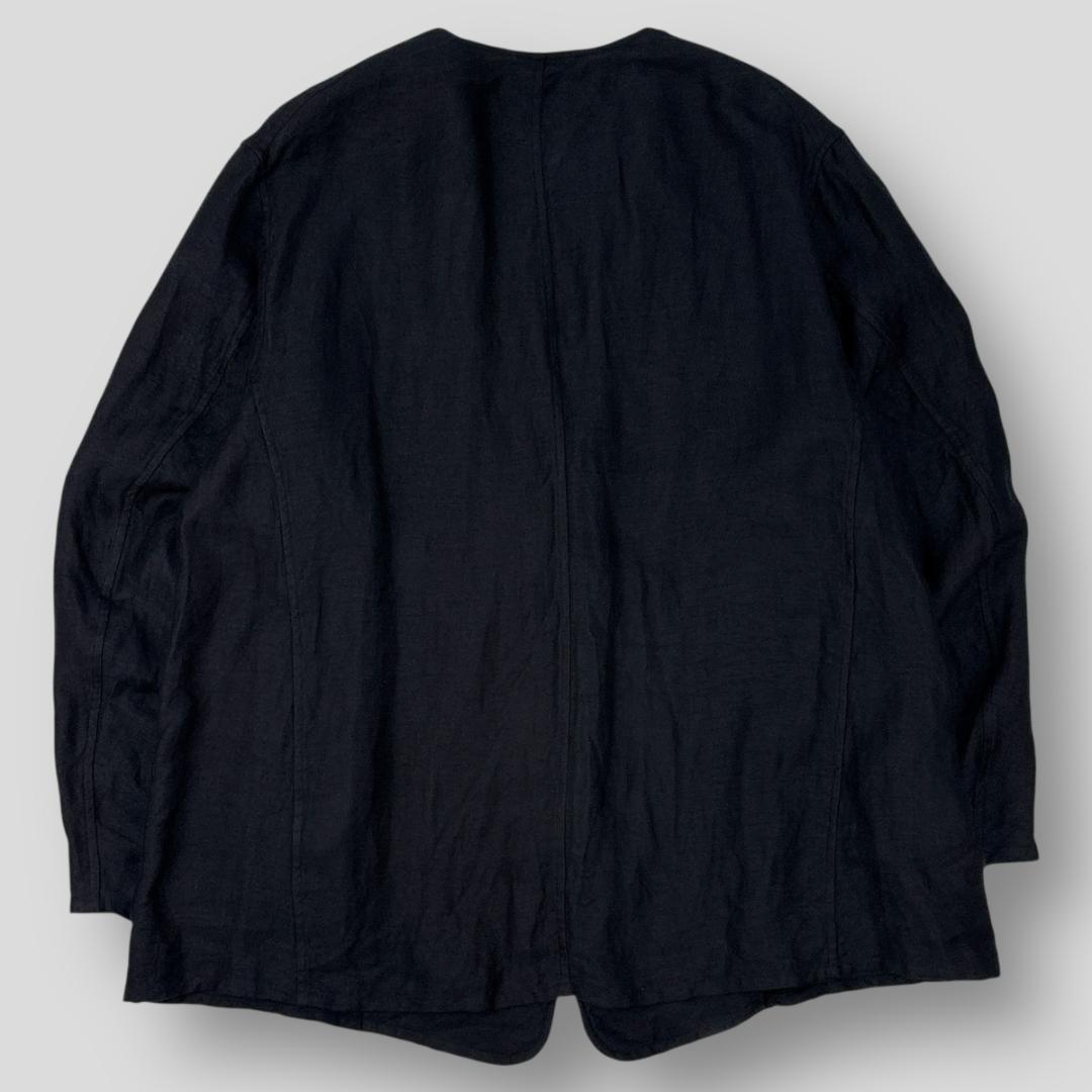極美品 COMOLI 25SS リネンサテン ノーカラージャケット 3 ブラック