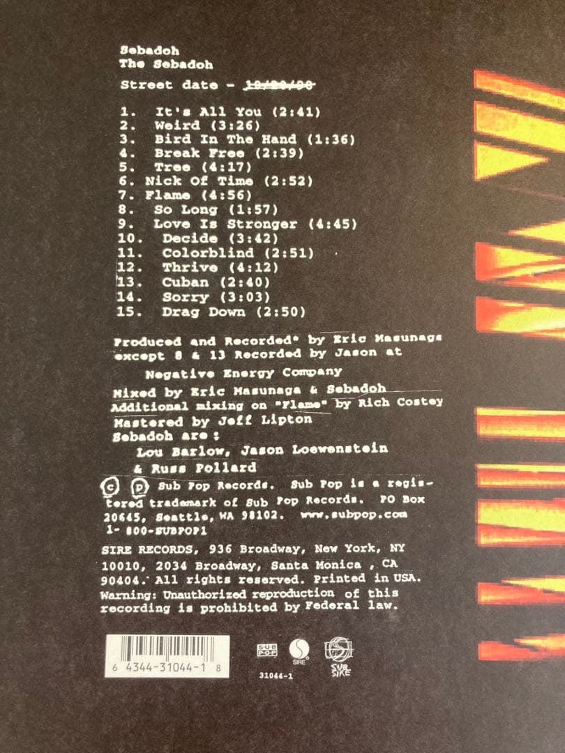 ■高音質USオリジナル盤/USオルタナ名盤■SEBADOH / セバドー■The