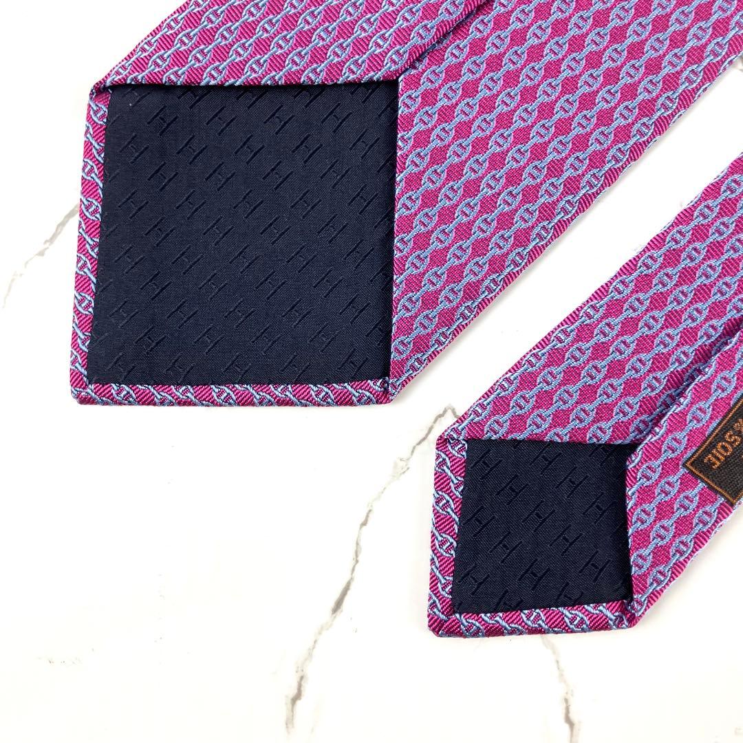 HERMES エルメス　ネクタイ　シェーヌダンクル総柄　ジャガード　ワインレッド