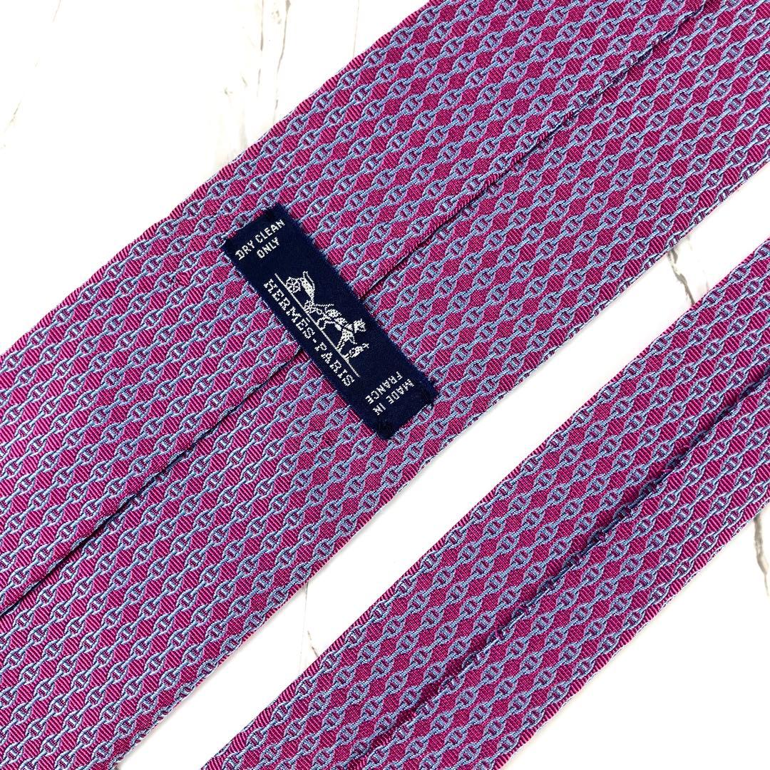 HERMES エルメス　ネクタイ　シェーヌダンクル総柄　ジャガード　ワインレッド