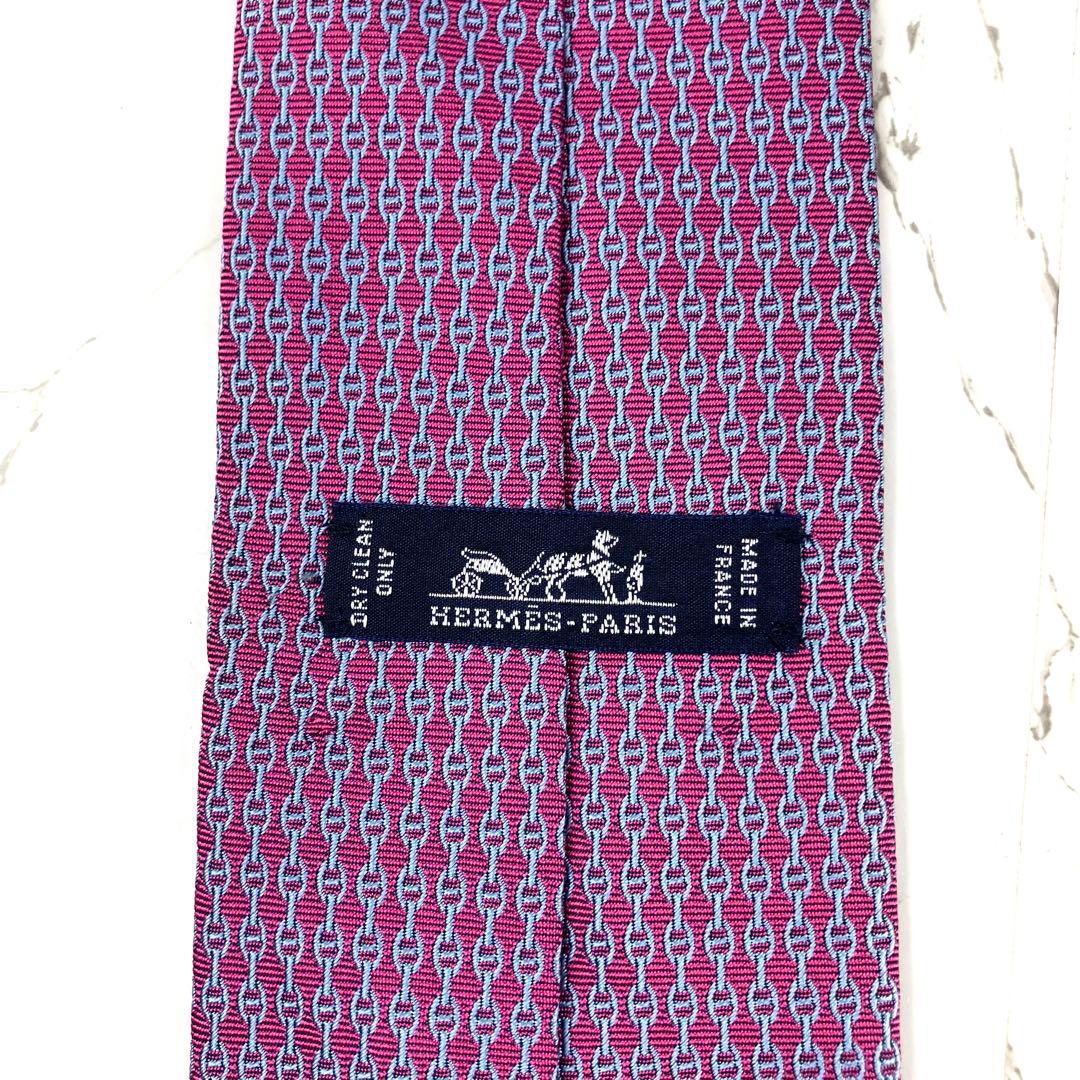 HERMES エルメス　ネクタイ　シェーヌダンクル総柄　ジャガード　ワインレッド