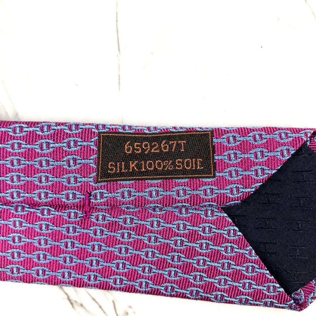 HERMES エルメス　ネクタイ　シェーヌダンクル総柄　ジャガード　ワインレッド