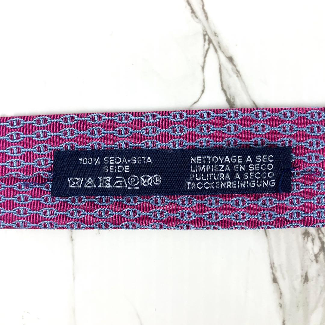 HERMES エルメス　ネクタイ　シェーヌダンクル総柄　ジャガード　ワインレッド