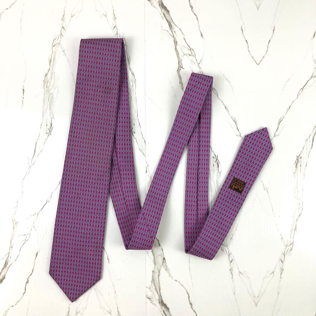 HERMES エルメス　ネクタイ　シェーヌダンクル総柄　ジャガード　ワインレッド