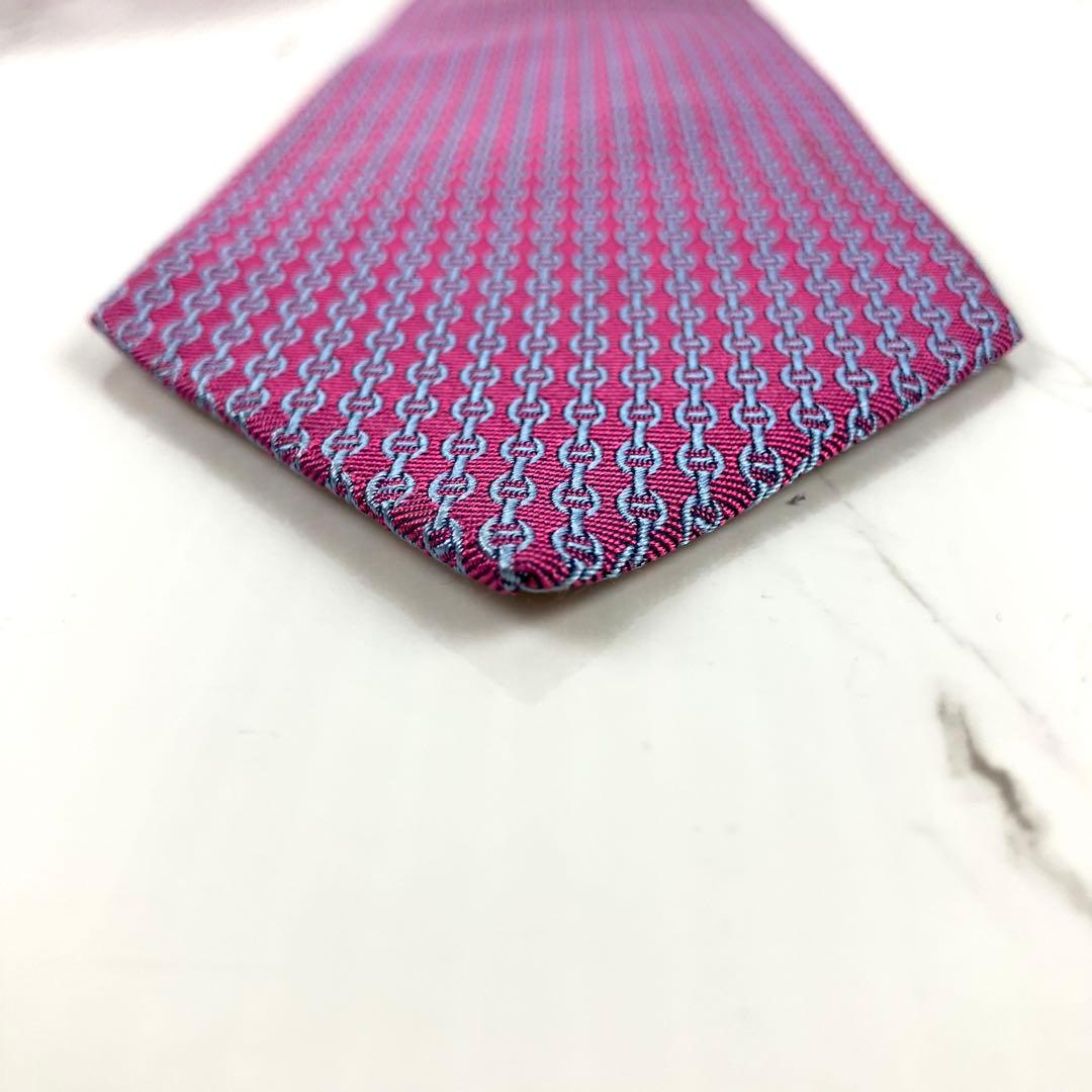 HERMES エルメス　ネクタイ　シェーヌダンクル総柄　ジャガード　ワインレッド