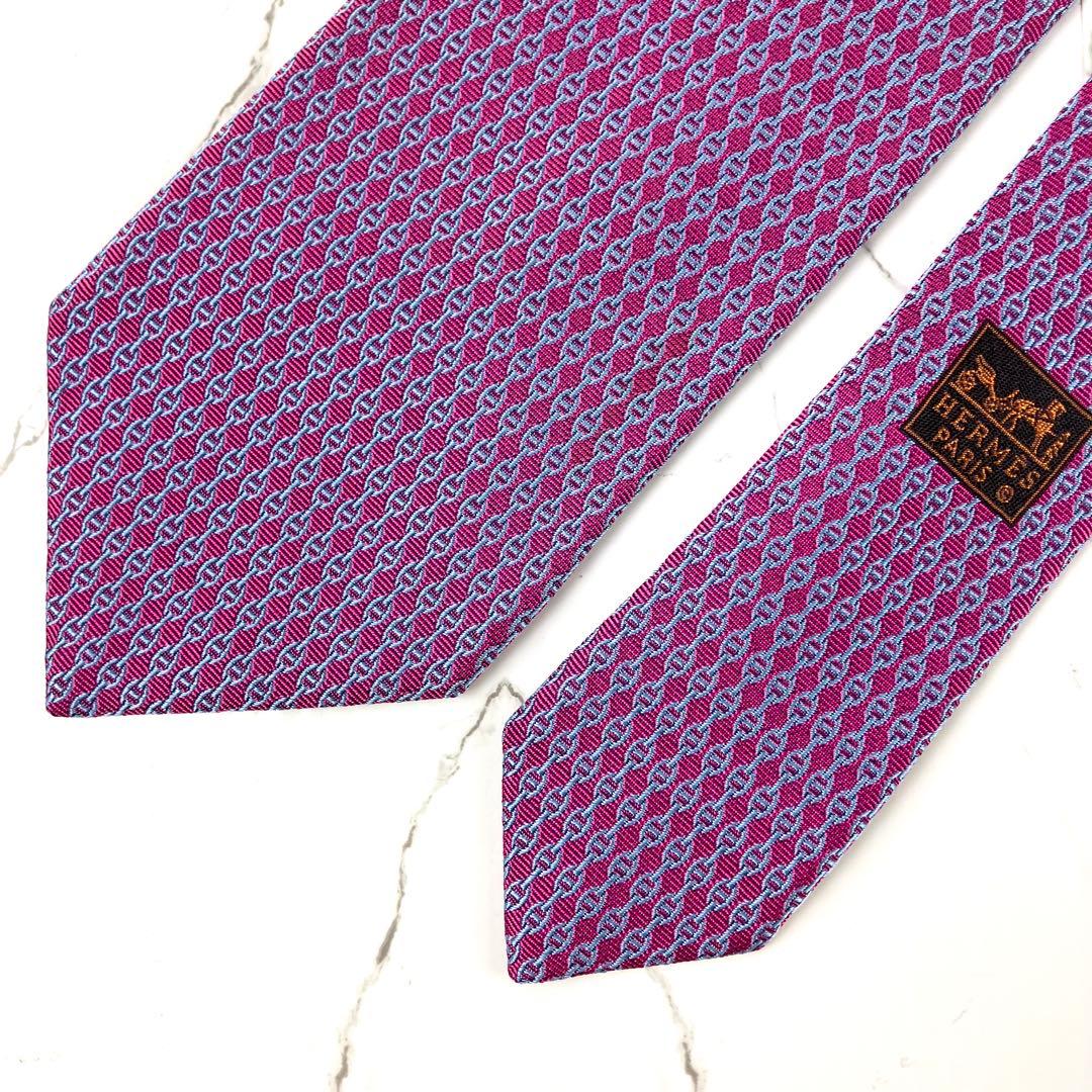 HERMES エルメス　ネクタイ　シェーヌダンクル総柄　ジャガード　ワインレッド
