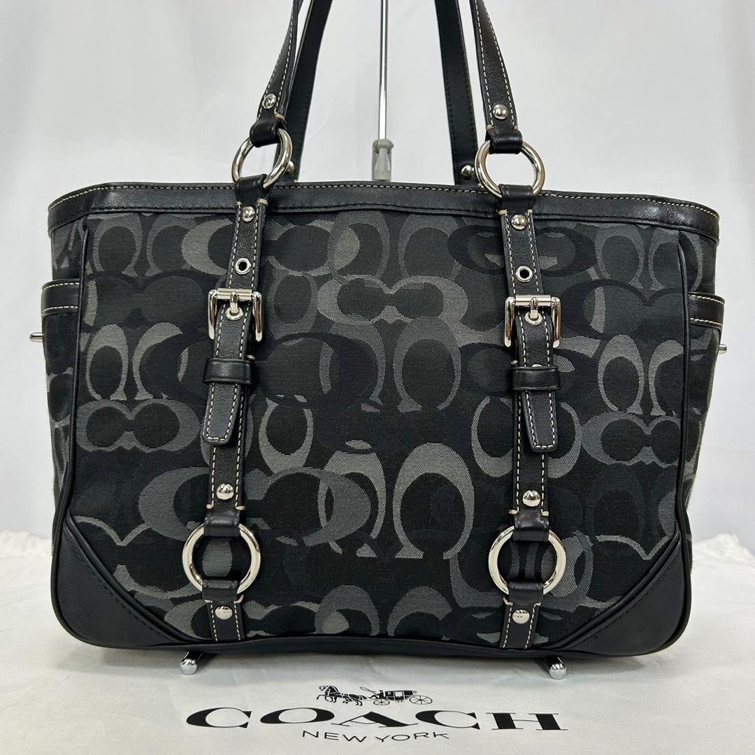 【極美品】コーチ 15669 トートバッグ シグネチャー ナイロン レザー 黒