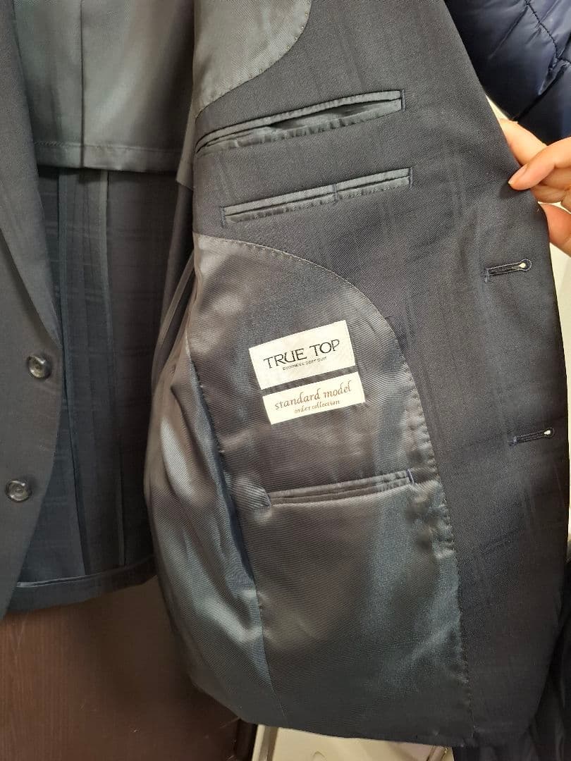 メンズスーツAB5(ウェスト86)ダークブルー ストライプ ブレザーパンツセット