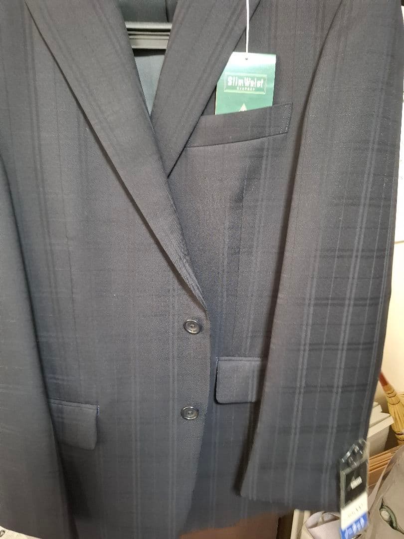 メンズスーツAB5(ウェスト86)ダークブルー ストライプ ブレザーパンツセット