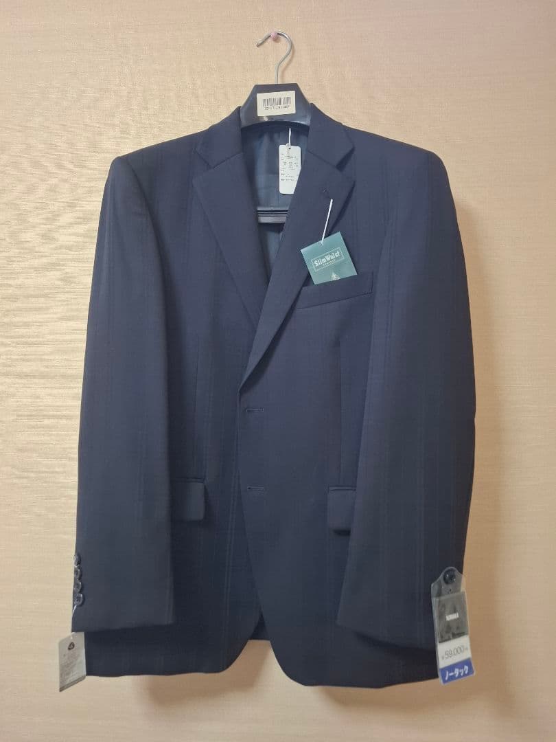 メンズスーツAB5(ウェスト86)ダークブルー ストライプ ブレザーパンツセット