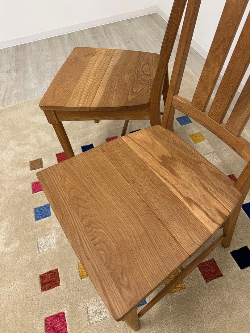 店内展示品★ダイニングチェア2脚組 カントリー調 木製チェア 椅子 板座 無垢材