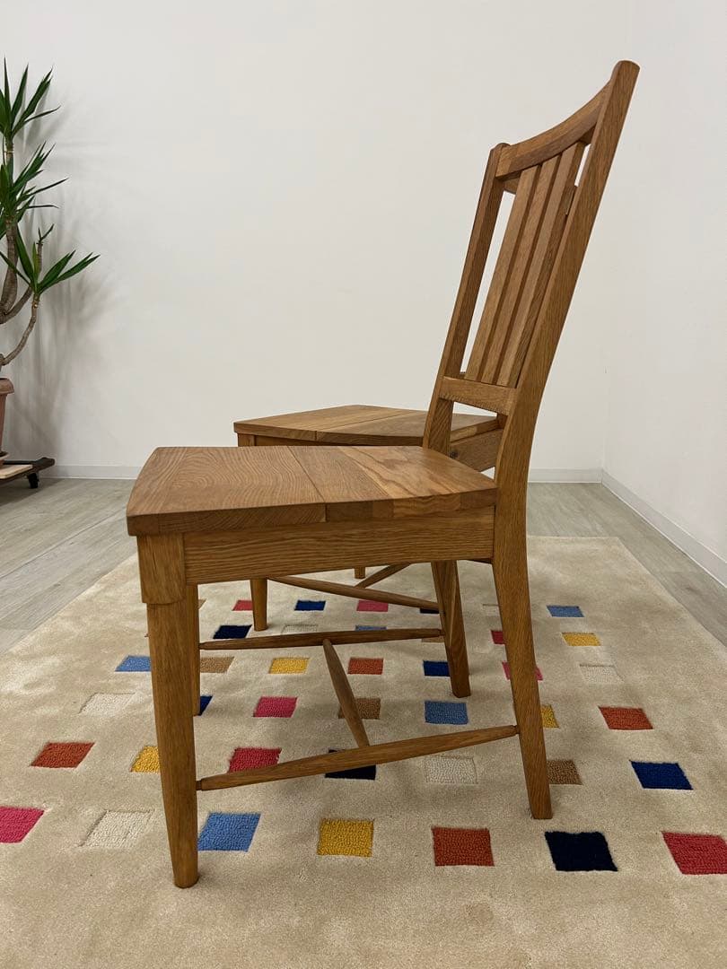 店内展示品★ダイニングチェア2脚組 カントリー調 木製チェア 椅子 板座 無垢材