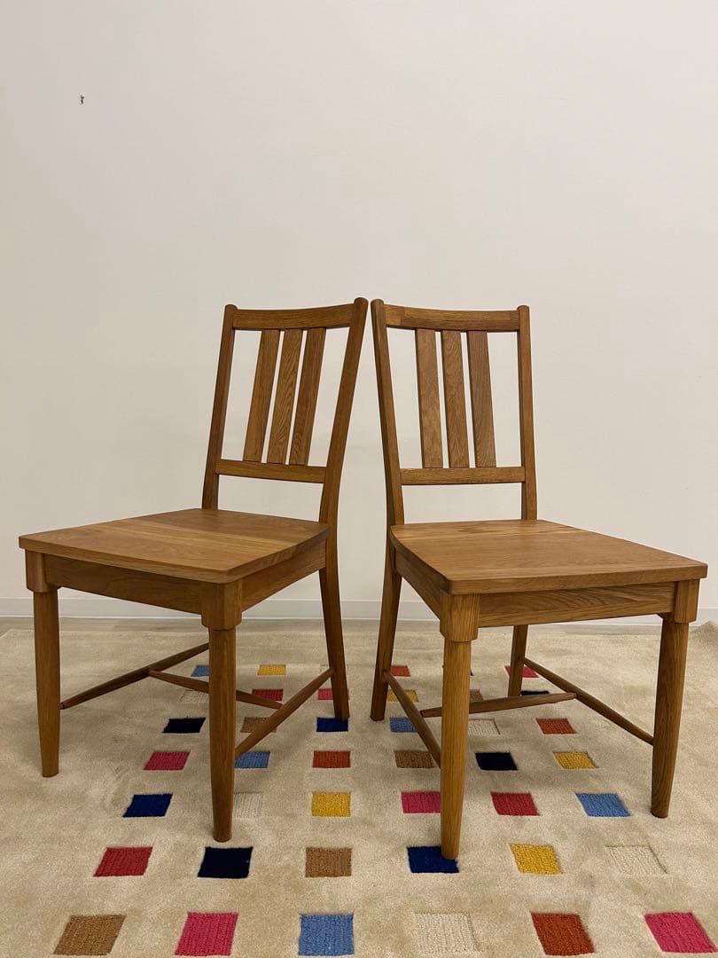 店内展示品★ダイニングチェア2脚組 カントリー調 木製チェア 椅子 板座 無垢材