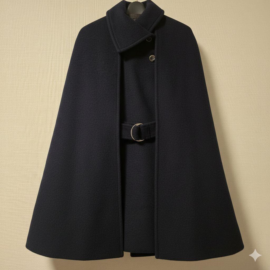 リリーブラウン ネイビー ウールケープコート Fサイズ