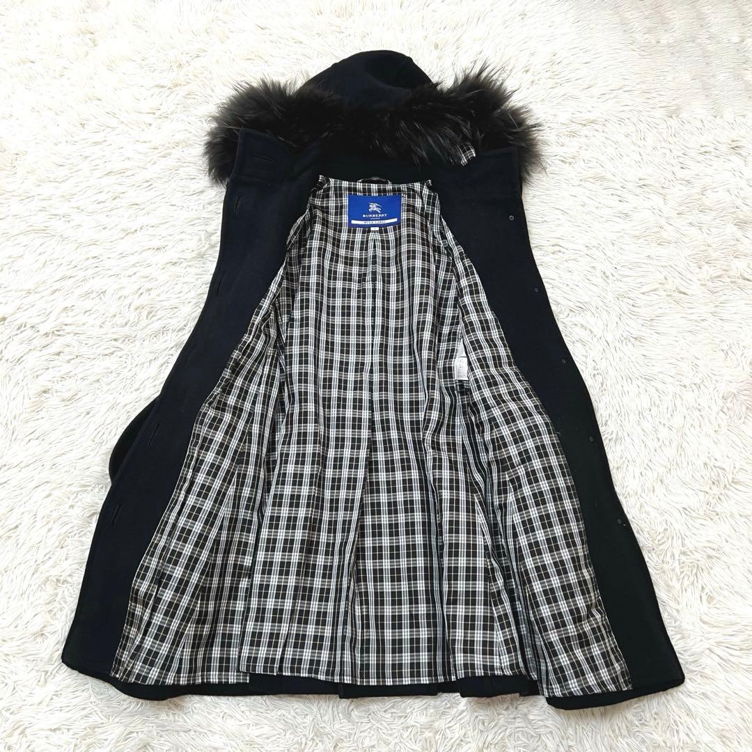 バーバリーブルーレーベル アンゴラウールコート ラクーンファー フード ベルトM