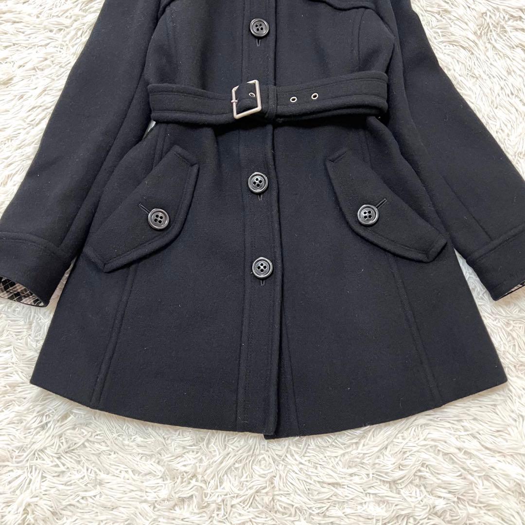 バーバリーブルーレーベル アンゴラウールコート ラクーンファー フード ベルトM