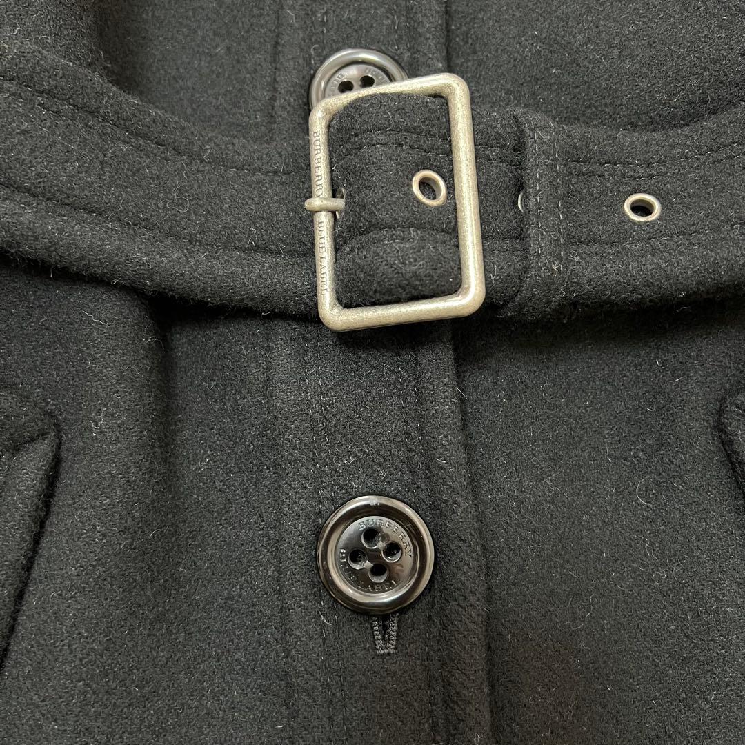 バーバリーブルーレーベル アンゴラウールコート ラクーンファー フード ベルトM