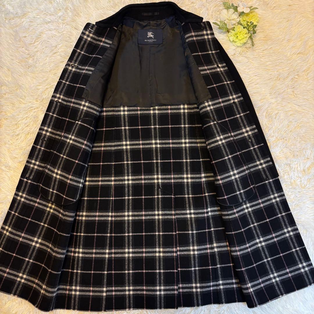 【美品/L】バーバリーロンドン チェスターコート カシミヤ混 Aライン ブラック