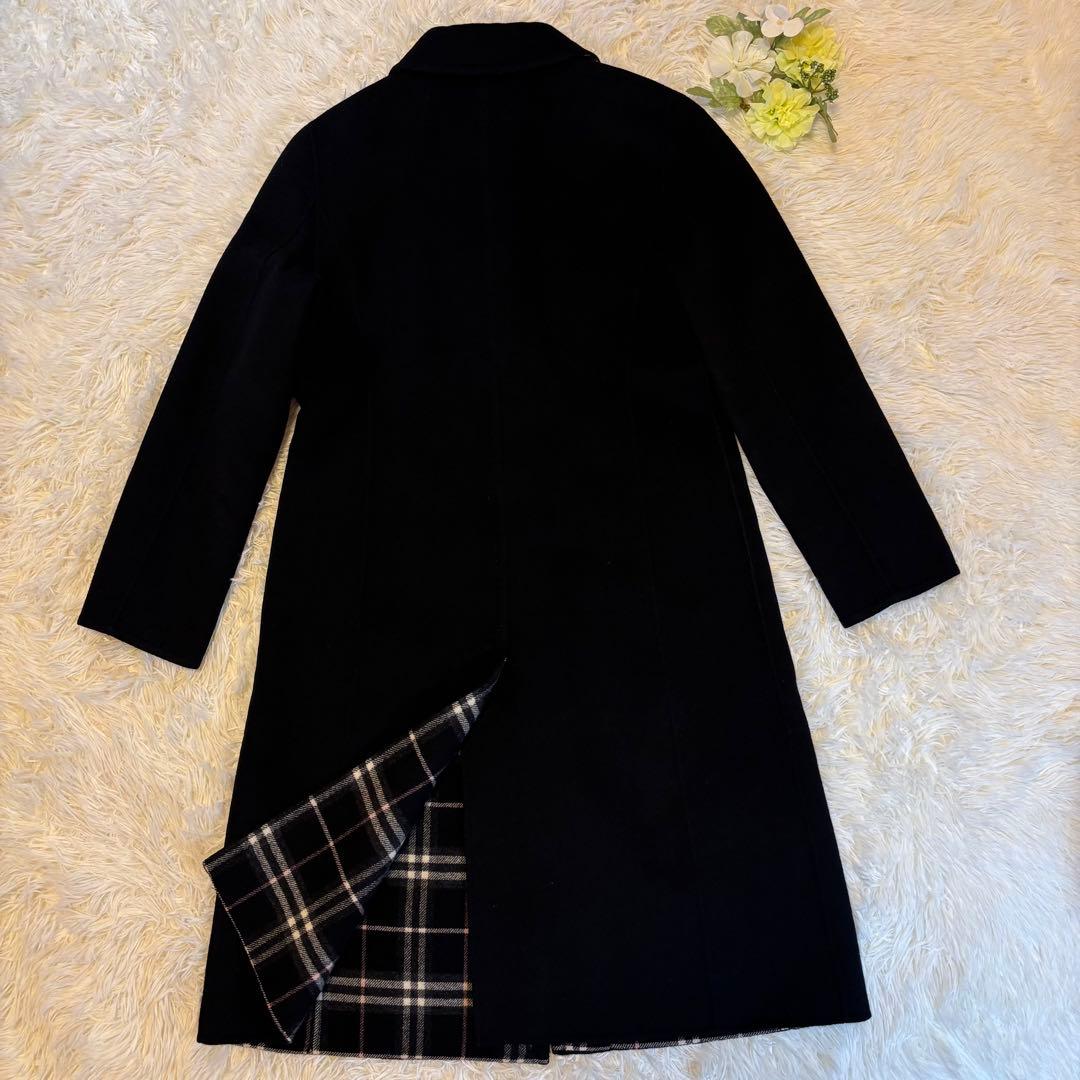 【美品/L】バーバリーロンドン チェスターコート カシミヤ混 Aライン ブラック