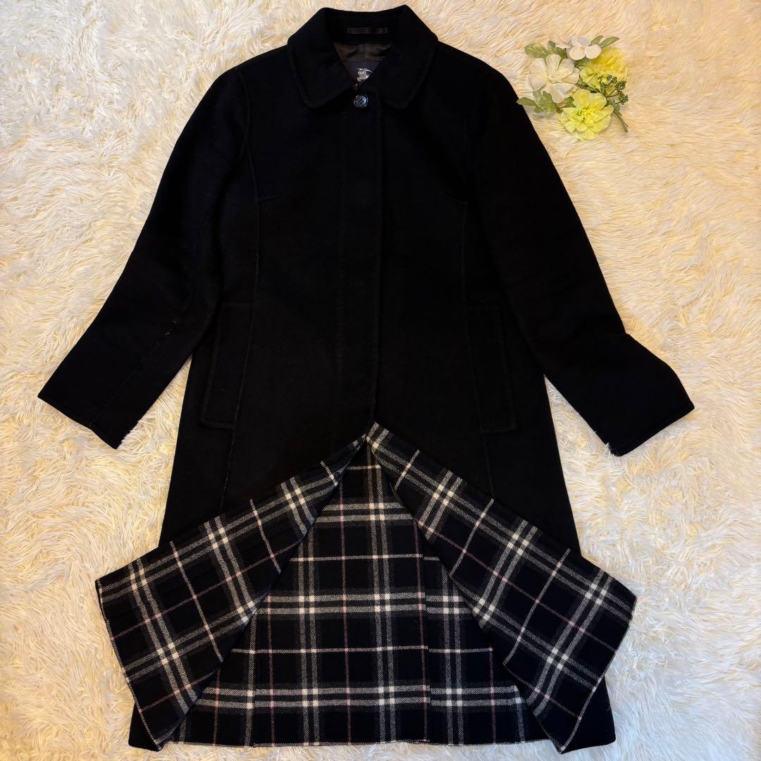 【美品/L】バーバリーロンドン チェスターコート カシミヤ混 Aライン ブラック