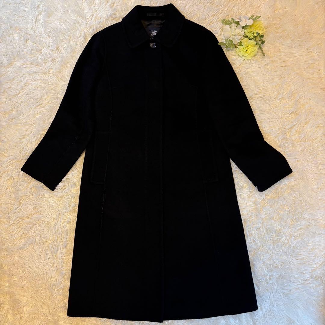 【美品/L】バーバリーロンドン チェスターコート カシミヤ混 Aライン ブラック