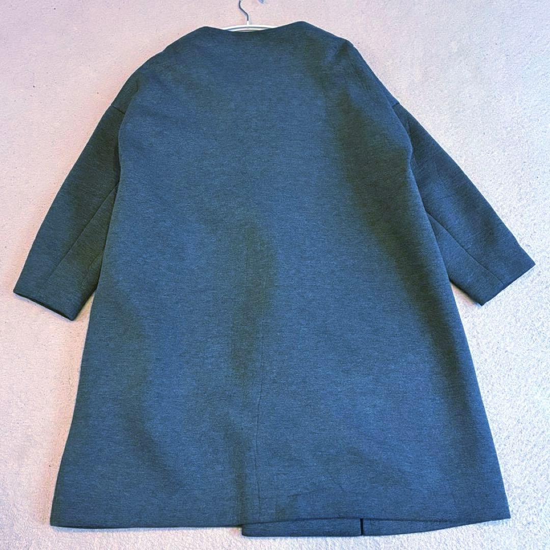 【美品】エブール　ボンディング ロングコート　ノーカラー　グレー