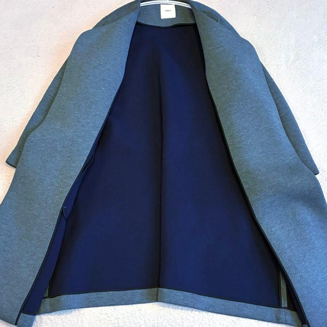 【美品】エブール　ボンディング ロングコート　ノーカラー　グレー