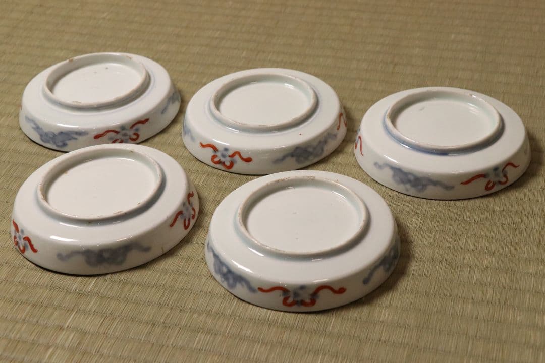 【CM19】古伊万里 竹鳥図 色絵 小皿 五客 11.9cm 小紋 錦手 金彩